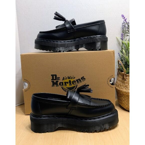 Dr. Martens Vegan Adrian Quad Mono Black Felix Platform Tassel Loafers UK 6 NIB - Picture 8 of 13